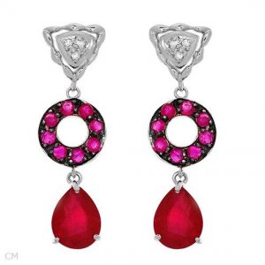 10K White gold Diamond Ruby earrings