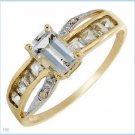 Genuine Aquamarines & Diamonds in Yellow Gold Ring Size 7