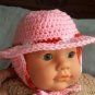 CROCHET BABY PINK HAT WITH EAR FLAPS AND TIE