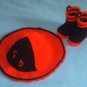 RED FIREMAN FIREFIGHTER HAT & BOOTIES SET BABY TODDLER