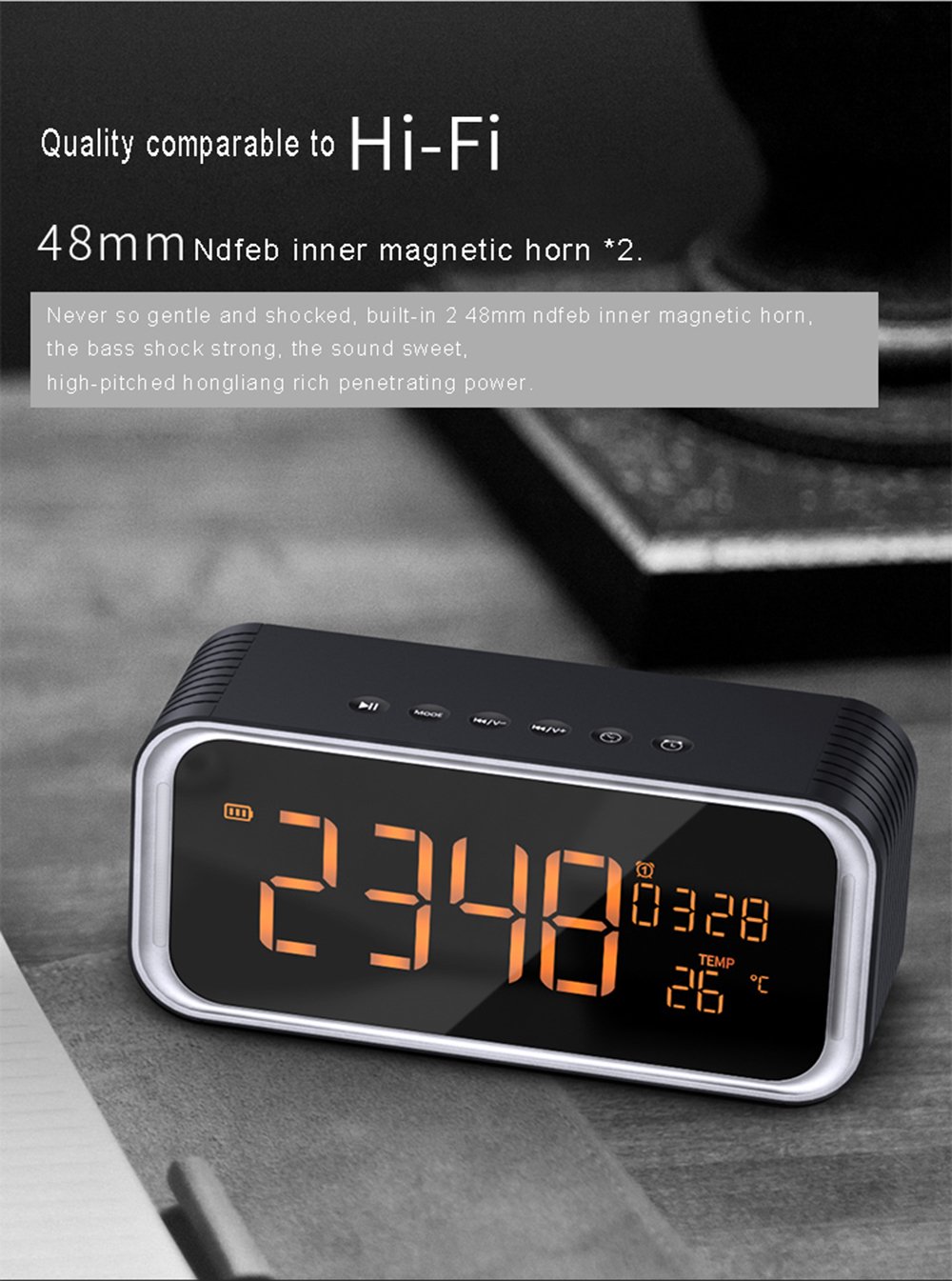 Multi-function Digital Display Bluetooth 4.2 Speaker - Night Light, Alarm Clock, Temperature