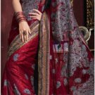 Red Shimmer Net Saree with Blouse