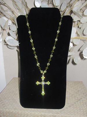 Beaded Cross Necklace - Green