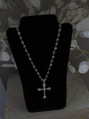 Beaded Cross Necklace - White