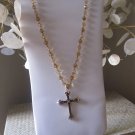Beaded Cross Necklace - Amber