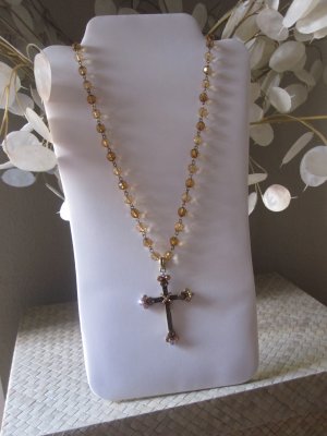 Beaded Cross Necklace - Amber