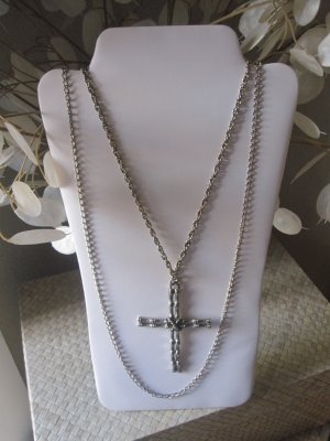 Two Tier Silver Cross Necklace