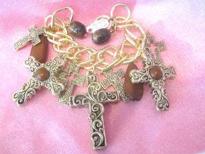 Gold Chain Link Cross Charm Bracelet