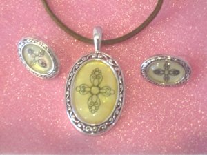 Oval Cross Necklace & Earring Set