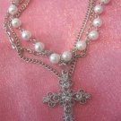 Pearl Bracelet w/ Blingy Cross Charm