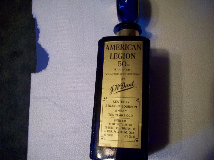 Vintage Cobalt Blue American Legion 50th Anniversary Glass Decanter