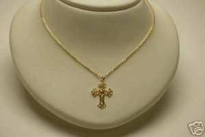 GOLD TONE METAL CROSS CRUCIFIX NECKLACE JEWELRY