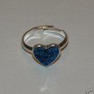 ADJUSTABLE BLUE GLITTER HEART RING JEWELRY NICE NICE