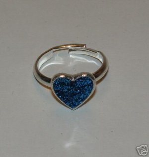 ADJUSTABLE BLUE GLITTER HEART RING JEWELRY NICE NICE