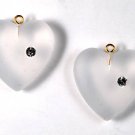 VINTAGE FROSTED GLASS RHINESTONE HEART PENDANT JEWELRY