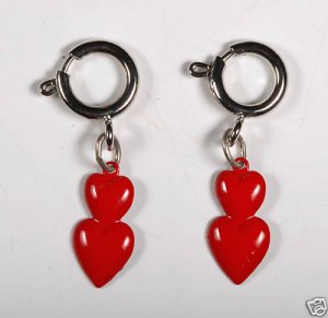 VINTAGE RED DOUBLE HEART ZIPPER NECKLACE ATTACH JEWELRY