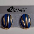 LERNER  VINTAGE EARRINGS JEWELRY PIERCED BLUE GOLD TONE