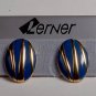LERNER  VINTAGE EARRINGS JEWELRY PIERCED BLUE GOLD TONE