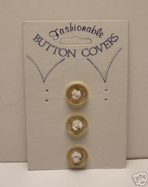 BUTTON COVERS GOLDTONE WHITE ROSE VINTAGE JEWELRY