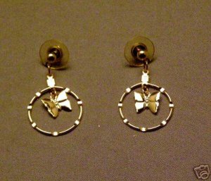 SUPER CUTE GOLD TONE BUTTERFLY DANGLE EARRINGS JEWELRY