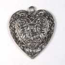 SILVER TONE METAL VINTAGE HEART CHARM PENDANT JEWELRY