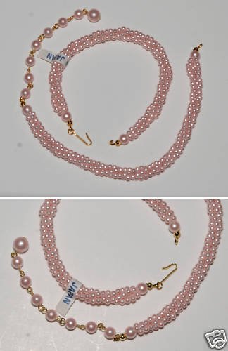 VINTAGE PINK PLASTIC JAPAN SPLIT STRAND NECKLACE JEWEL