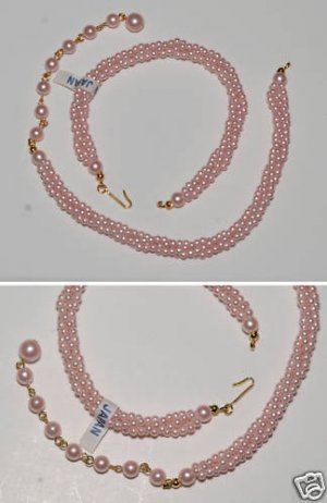 VINTAGE PINK PLASTIC JAPAN SPLIT STRAND NECKLACE JEWEL