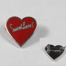 VINTAGE SILVER TONE RED ENAMEL HEART SWEETHEART PIN