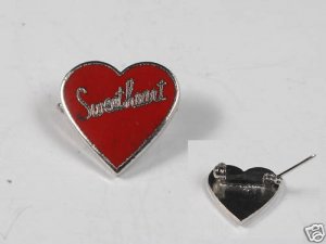 VINTAGE SILVER TONE RED ENAMEL HEART SWEETHEART PIN