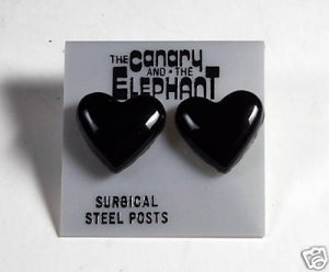 THE CANARY AND ELEPHANT BLACK HEART EARRINGS JEWELRY