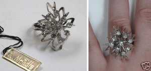 VINTAGE SILVER TONE CLEAR RHINESTONE RING JEWELRY