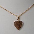 WOOD GRAIN HEART GOLDTONE NECKLACE VINTAGE JEWELRY