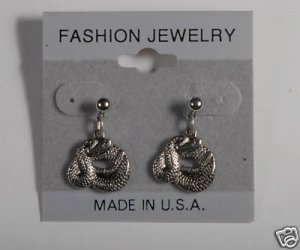 MADE IN USA RATTLE SNAKE EARRINGS SILVER TONE  FASHION