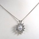 VINTAGE SILVER TONE FAUX PEARL RHINESTONE NECKLACE