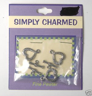 FINE PEWTER HEART SHAPED FANCY TOGGLE CLASP BEADS