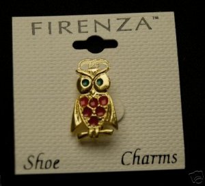 FIRENZA VINTAGE OWL SHOE CHARM GOLD TONE ENAMEL JEWELRY