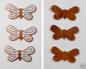 VINTAGE COPPER METAL WHITE ENAMEL BUTTERFLY FINDINGS