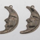 VINTAGE PAIR GOLD TONE CRESENT MOON MAN ON MOON PENDANT