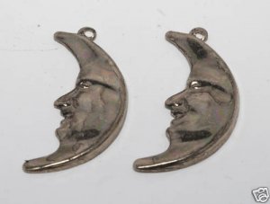 VINTAGE PAIR GOLD TONE CRESENT MOON MAN ON MOON PENDANT