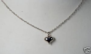 PUFFED HEART VINTAGE 70'S NECKLACE SILVER TONE JEWELRY