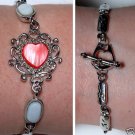 SILVER METAL HEART BRACELET MOP STONES ORNAMENTED JEWEL