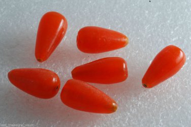 Vintage Orange Glass Bead Drop Lot of 6 Drilled Through 9x20mm Beading Crafting