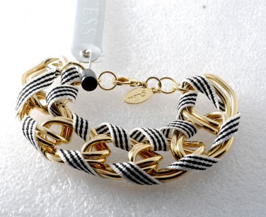 Guess Large Link Bracelet Ribbon Gold Plated Metal New With Tag Jewelry