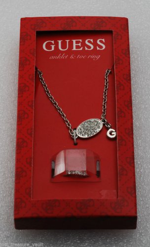 Guess Letter Silver G Ankle Bracelet Toe Ring Silver Metal Rhinestone Set