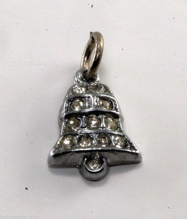 VTG Silver Rhinestone Czech-Slovak Bell Pendant Charm