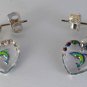 Vintage Glass Heart Reverse Intaglio Dolphin Earrings Metal Womans Jewelry