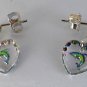 Vintage Glass Heart Reverse Intaglio Dolphin Earrings Metal Womans Jewelry
