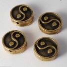 Vintage Set of 4 Brass Metal Yin Yang Bead Drilled Through Findings