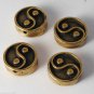 Vintage Set of 4 Brass Metal Yin Yang Bead Drilled Through Findings