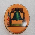 Vintage Liberty Bell PLastic Cabochon American Flag Pin Brooch Jewelry